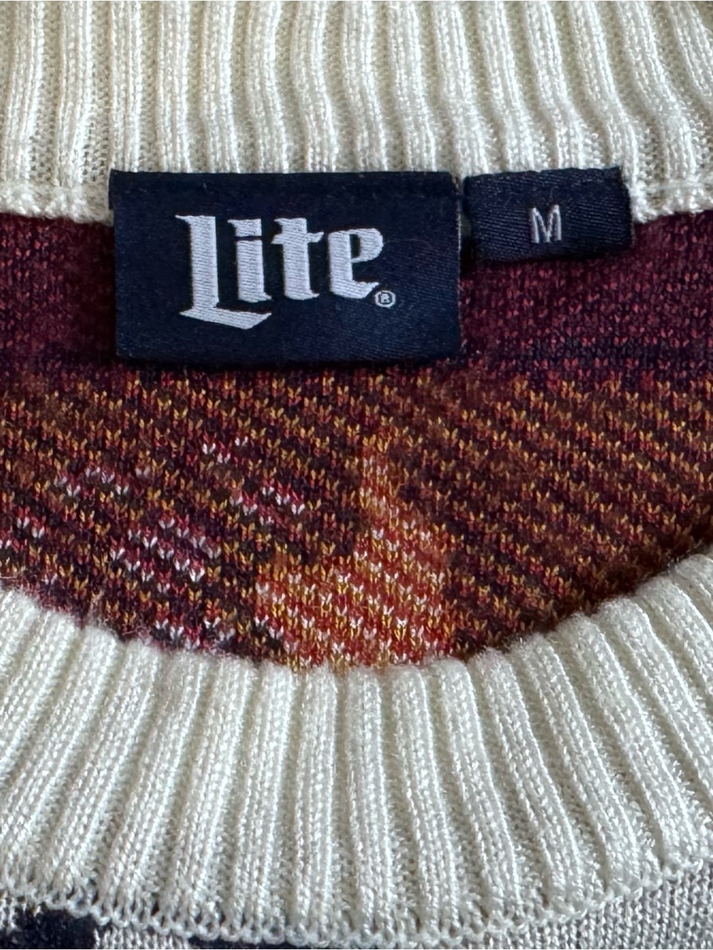 Miller Lite Beer Knit Crewneck Sweater Mens Size Medium Cream Holiday Style - Picture 4 of 6